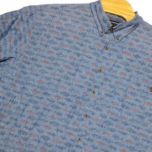 Solaris Men's Outdoor Blue‎ Fish Print Shirt Short Sleeve Button Up Size 4XB B